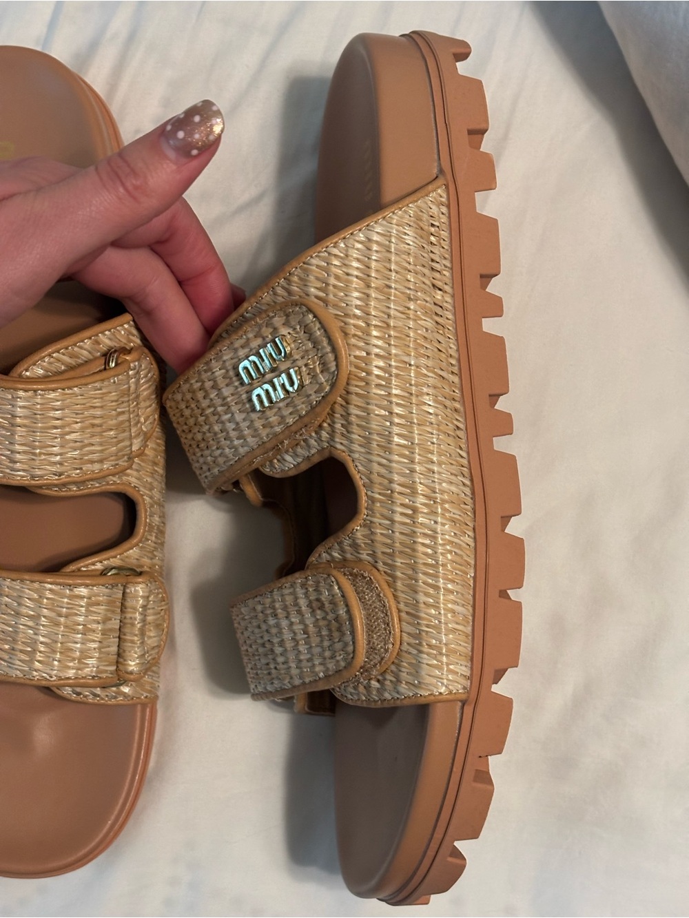 Women's Tan Woven Strap Slide Sandals size 41/US 10 - Picture 3 of 9